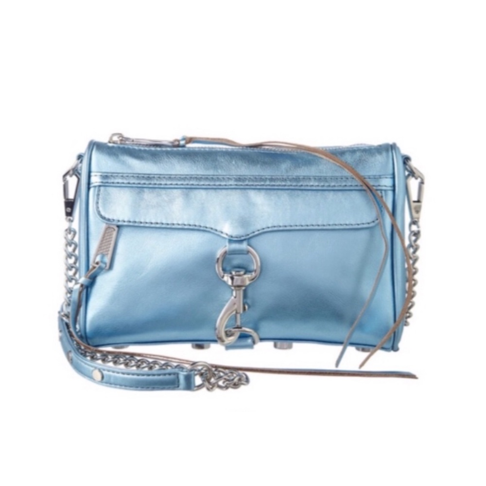 Rebecca Minkoff Metallic Grey Blue Sky Mini Chain Strap Crossbody Bag
